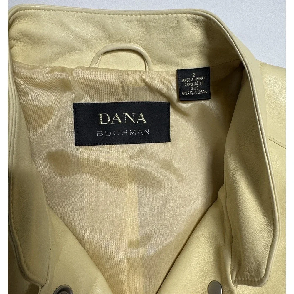 Dana‎ Buchman Cream Genuine Leather Patent Trims Jacket Blazer Women's Size 12 - Picture 2 of 7